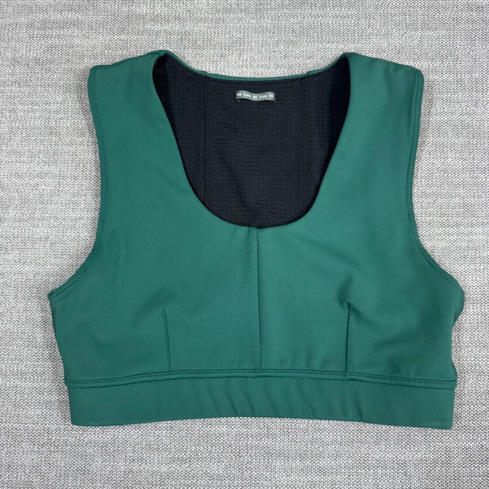 Oiselle Flyout Bra Green Running Sports Bra with Back Phone Pocket Size 6